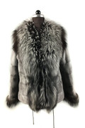 Gray Mink fur coat With Silver fox Collar  Waterfall  and Cuffs Waist Drawstrings   Front Side Gray Mink fur coat With Silver fox Collar  Waterfall  and Cuffs Waist Drawstrings   Front Side