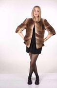 Brown Beaver Fur Jacket Sheared 3/4 Sleeves Collarless