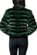 back view of green chinchilla coat with low cut collar , waist length back view of green chinchilla coat with low cut collar , waist length