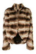 Chinchilla Fur Jacket coffee cream with v cut on bottom hem