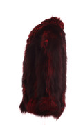 burgundy red  Fox Fur coat  with shawl collar waist length lateral  view , dyed silver fox fur to red burgundy red  Fox Fur coat  with shawl collar waist length lateral  view , dyed silver fox fur to red
