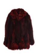 burgundy  red  Fox Fur coat with shawl collar  waist length front  view burgundy  red  Fox Fur coat with shawl collar  waist length front  view