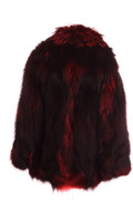 burgundy  red  Fox Fur coat  waist length rear  view , dyed silver fox fur to red burgundy  red  Fox Fur coat  waist length rear  view , dyed silver fox fur to red