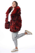red fox fur coat two tones front view on model side view red fox fur coat two tones front view on model side view