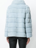 Ciel Mink Fur Coat Stand Up Collar on model back view sheared Ciel Mink Fur Coat Stand Up Collar on model back view sheared