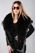black and silver fox fur collar on model fron view