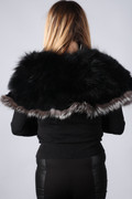 black and silver fox fur collar on model fron view  rear view