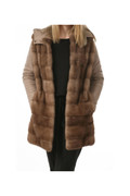 Pastel hooded  mink fur coat on model