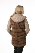 Pastel hooded  mink fur coat  on model side view back view