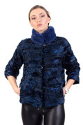 deep blue swakara lamb fur coat with plucked mink collar deep blue swakara lamb fur coat with plucked mink collar