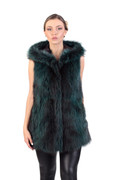 Green Raccoon  Fur Vest Hooded Green Raccoon  Fur Vest Hooded