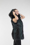 Green Raccoon  Fur Vest Hooded Green Raccoon  Fur Vest Hooded