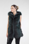 Green Raccoon  Fur Vest Hooded Green Raccoon  Fur Vest Hooded