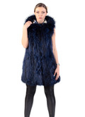 fully let out blue black fox fur vest  with hood