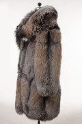 men's long fox fur coat notched collar skin to skin right  lateral   view men's long fox fur coat notched collar skin to skin right  lateral   view