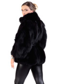 black fox fur cape with leather belt lateral view black fox fur cape with leather belt lateral view