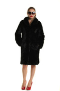 black mink fur coat knee length with shawl collar sectional chevron pattern