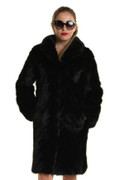 black mink fur coat knee length with shawl collar sectional chevron pattern
