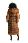 long saga hooded red fox fur coat rear view