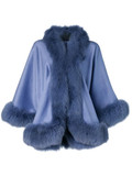 blue cashmere cape with fox trim