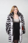 Mid Hip Chinchilla Fur Coat Stand Up Collar Mid Hip Chinchilla Fur Coat Stand Up Collar
