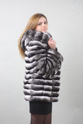 Hooded Chinchilla Coat Mid Hip Length