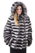 Hooded Chinchilla Coat Mid Hip Length