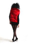 Red Hooded Beaver Fur Vest With Fox Trim