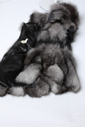 Blue Frost Fox Fur Jacket Hooded Leather Sleeves Waist Blue Frost Fox Fur Jacket Hooded Leather Sleeves Waist