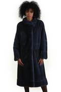 dark blue mink fur coat knee length geometric design stand up collar dark blue mink fur coat knee length geometric design stand up collar