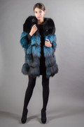 Blue Black Saga Fox Fur Coat 4/5 Sleeves
