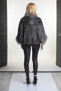 Gray Sculpted Mink Fur Cape With Fox Trim Gray Sculpted Mink Fur Cape With Fox Trim