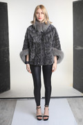 Gray Sculpted Mink Fur Cape With Fox Trim Gray Sculpted Mink Fur Cape With Fox Trim