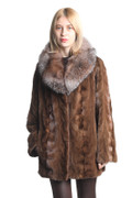 Brown Sectional Mink Fur Coat Crystal Fox Shawl Collar Brown Sectional Mink Fur Coat Crystal Fox Shawl Collar