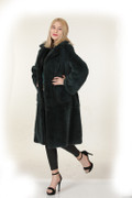 Petrol Mink Fur Coat Square Pockets