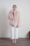 Baby Pink Fox Fur Coat Zipper Closure