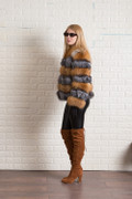 Collarless Red Silver Fox Fur Coat