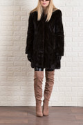Mahogany Hooded  Fully Let out Mink Fur Coat