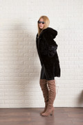 Mahogany Hooded  Fully Let out Mink Fur Coat