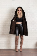 Mahogany Hooded  Fully Let out Mink Fur Coat