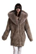 Brown Sheared beaver Fur Coat With Cobra Fox Fur Hood EMILIA Brown Sheared beaver Fur Coat With Cobra Fox Fur Hood EMILIA