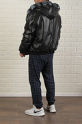 Blue Black Reversible Hooded Chinchilla  Leather  Bomber Jacket Blue Black Reversible Hooded Chinchilla  Leather  Bomber Jacket