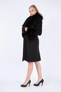 Black Cashmere Wool Coat with Detachable Fox Collar and Cuffs