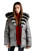 Hooded Down Coat Chinchila Fur Trim Jessa