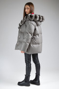 Hooded Down Coat Chinchila Fur Trim Jessa