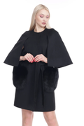 Black Cashmere Coat Fox  Fur Trim Melania