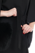Black Cashmere Coat Fox  Fur Trim Melania