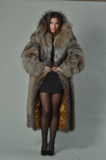 Full Length Crystal Fox Fur Coat Hooded fully let out