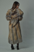 saga Full Length Crystal Fox Fur Coat Hooded rear view