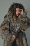 Full Length Crystal Fox Fur Coat Hooded close up view